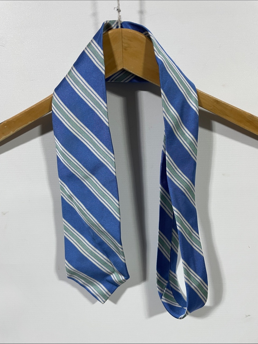 Brooks Brothers Blue Tie with White and Green Diagonal Stripes